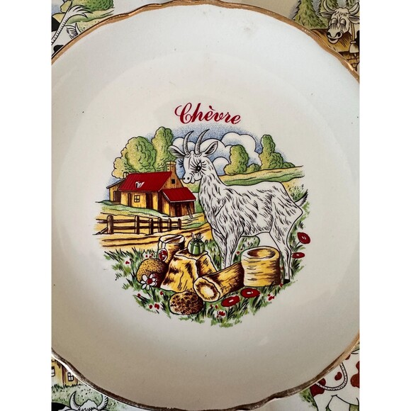 Moulin des Loups Cheese Plates, 5, Illustrated, 1950s, French Country Home Decor - Picture 2 of 8
